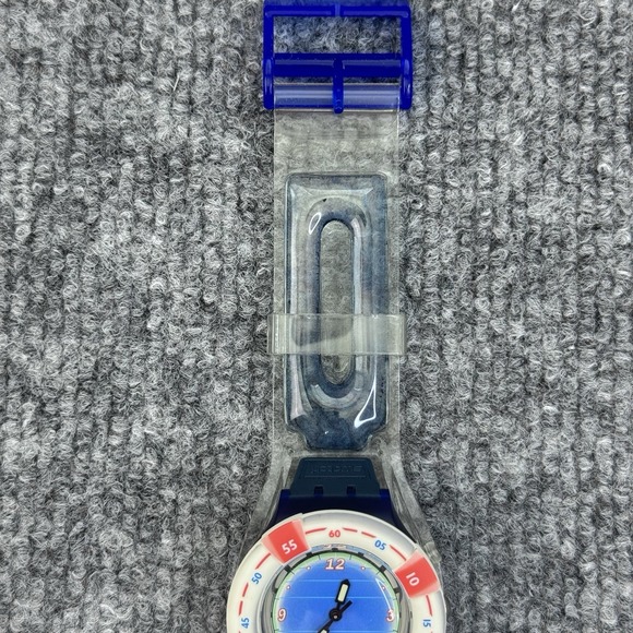 Swatch Blue Dial Watch with White Bezel and Red Accents main image 8